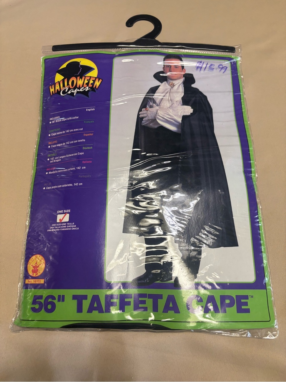 NEW Rubies Taffeta Cape Black 56” with Collar Halloween Vampire Costume